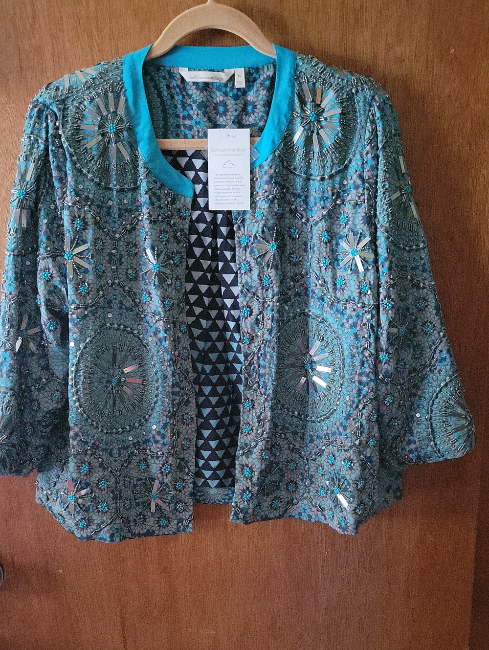 Soft Surroundings Teal Embellished Beaded Jacket